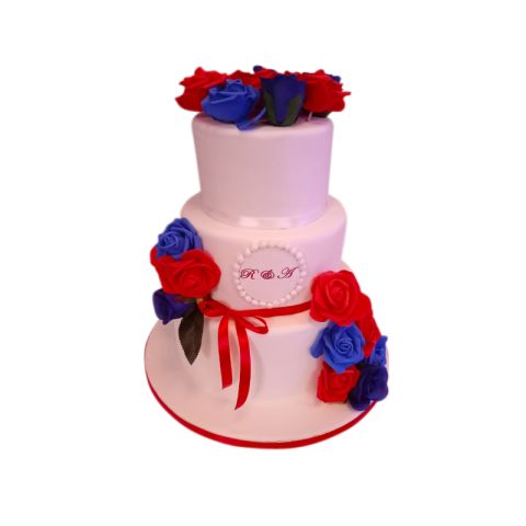 Red and Blue Three Tier Flower Cake