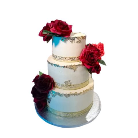 Three Tier Rose Wedding Cake
