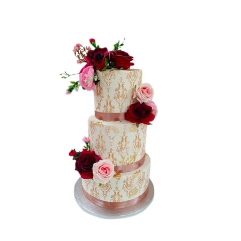 Three Tier Flower Wedding Cake