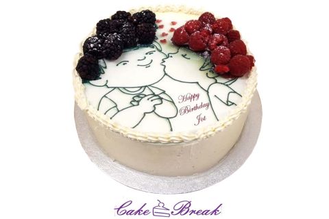 (R29) Happy Birthday Kiss Cake Raspberries Blueberries