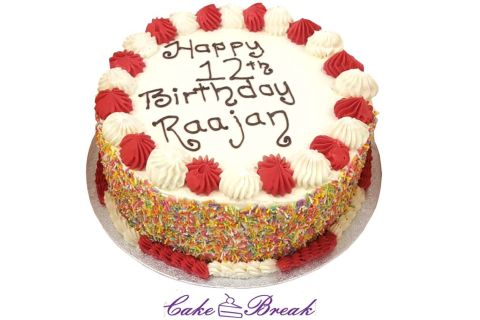 (R216) Red And White Theme Rainbow Sprinkle Cake