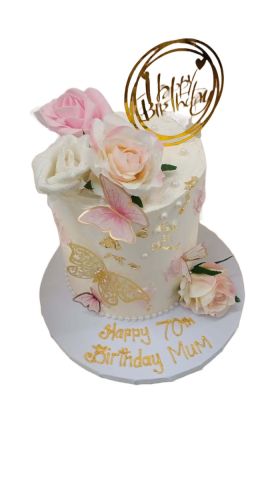 (Tall 86) Rose gold and unbro drip tier cake 