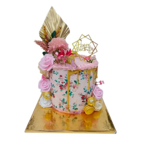(Tall28) Pink Flower Cake