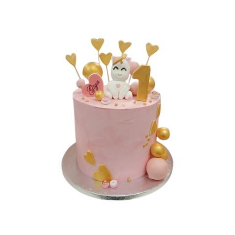 1st birthday tall pink cake