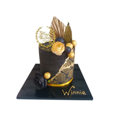 Tall Black and Gold Birthday Cake