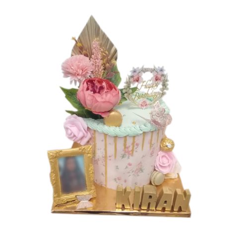 (Tall33) Pink Rose Birthday Cake