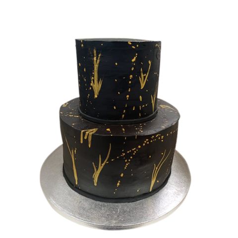 2 Tier Black and Gold Cake