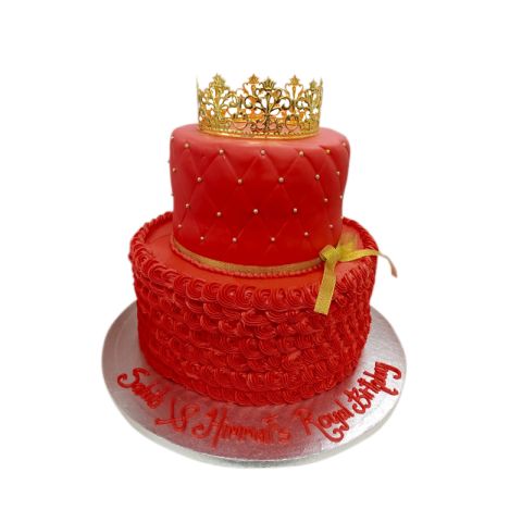 (Td34) 2 Tier Red and Gold Cake