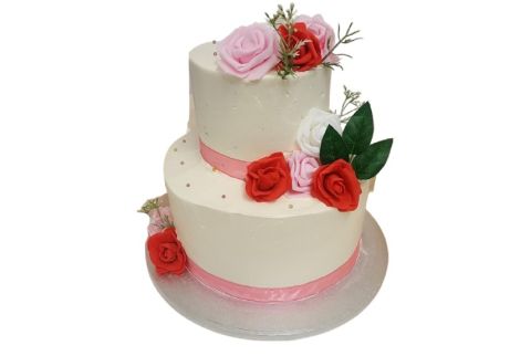 Two Tier Wedding Cake With Flowers